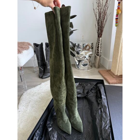 NWB Saint Laurent Green Suede Over the Knee Boots 36.5 - Picture 5 of 7